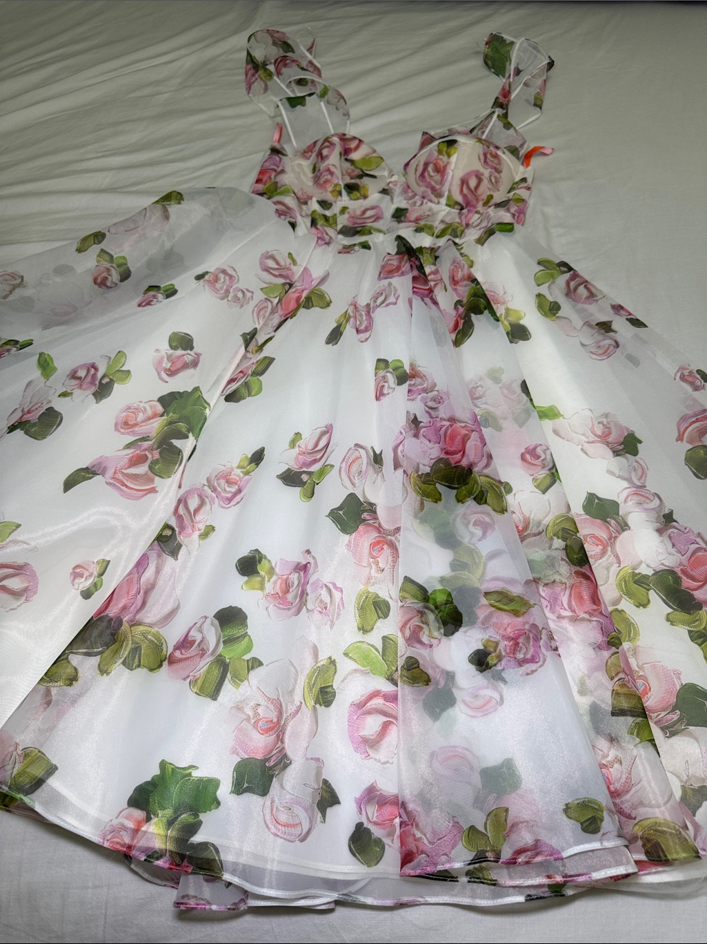White Floral Organza Party Dress With Pink Roses (It’s Milla)